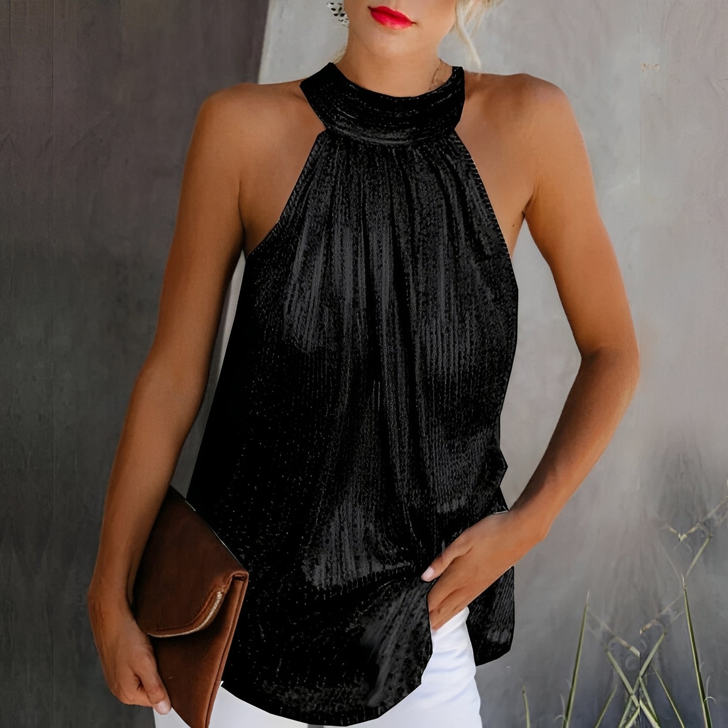 Loni - Stylish Glitter Halter Top