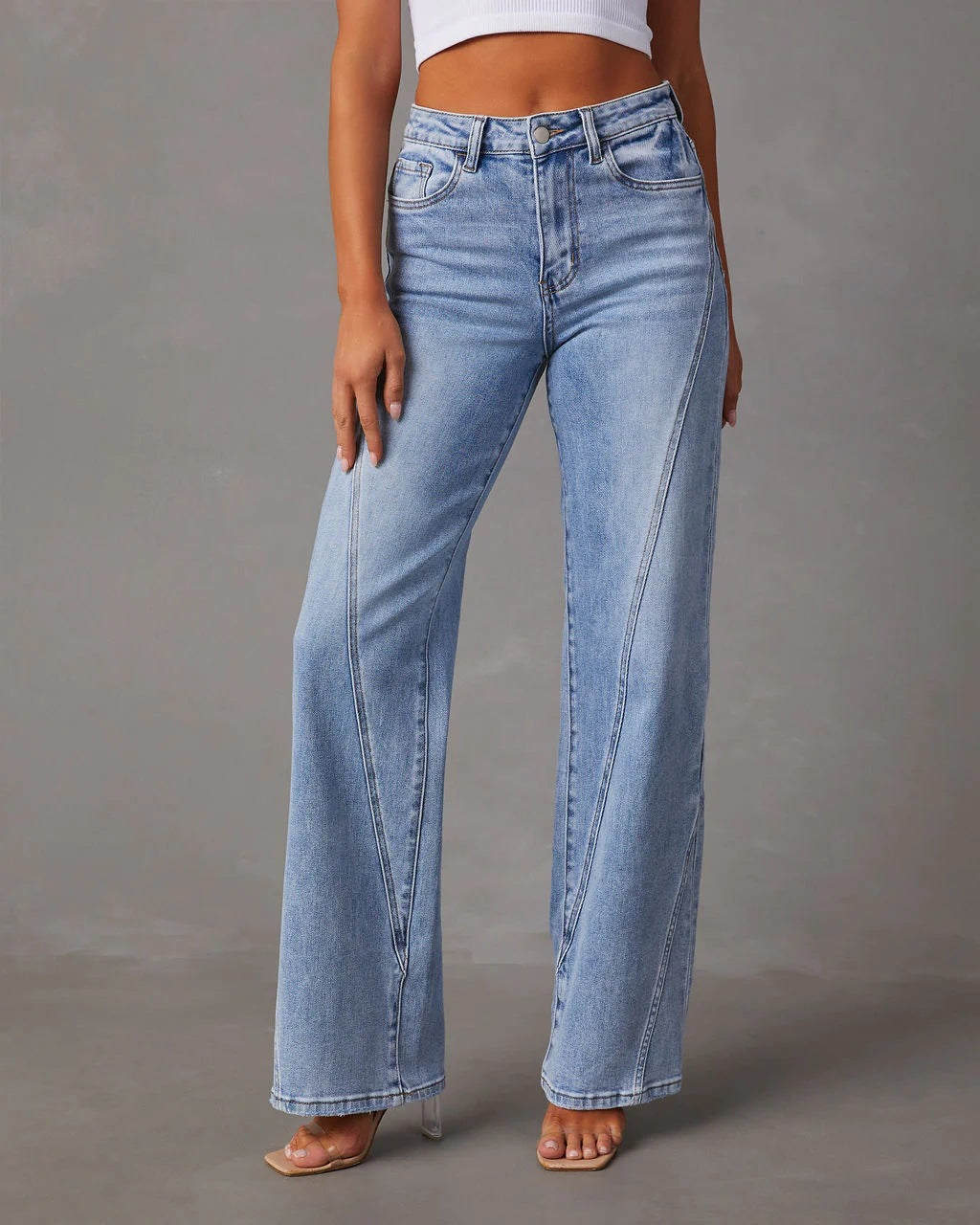 Rhian - Stylish Wide Leg Denim Pants