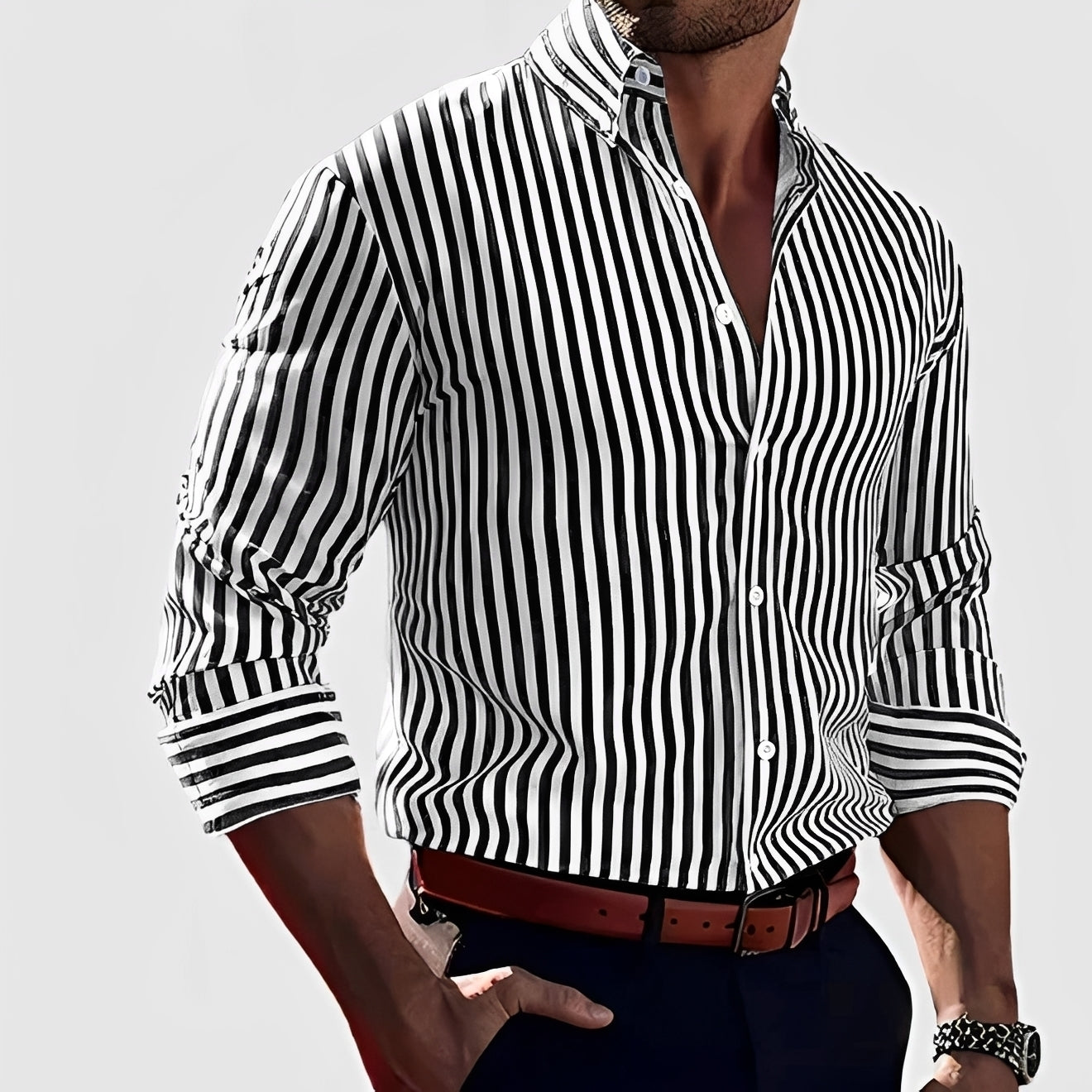 Robbins - Casual Long Sleeved Striped Shirt