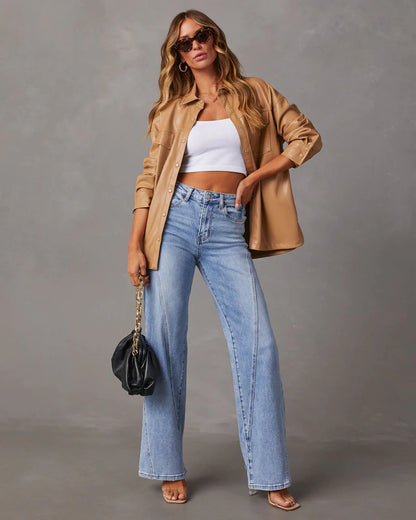 Rhian - Stylish Wide Leg Denim Pants