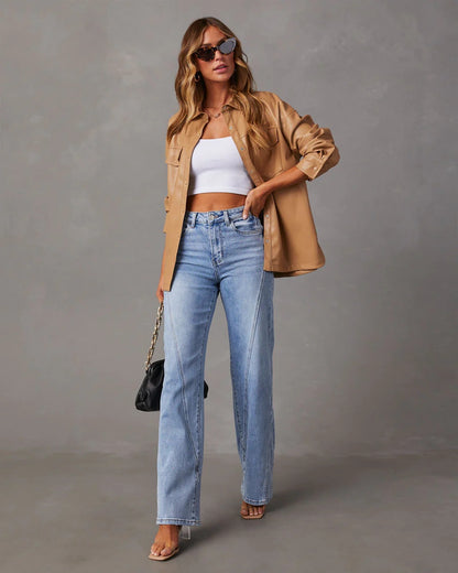 Rhian - Stylish Wide Leg Denim Pants