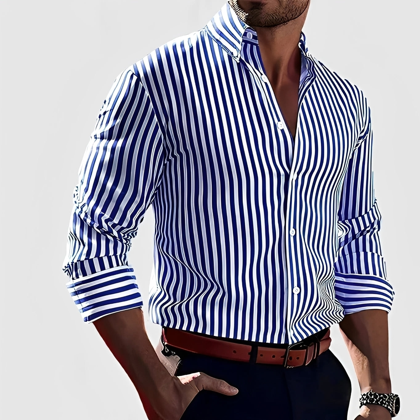 Robbins - Casual Long Sleeved Striped Shirt