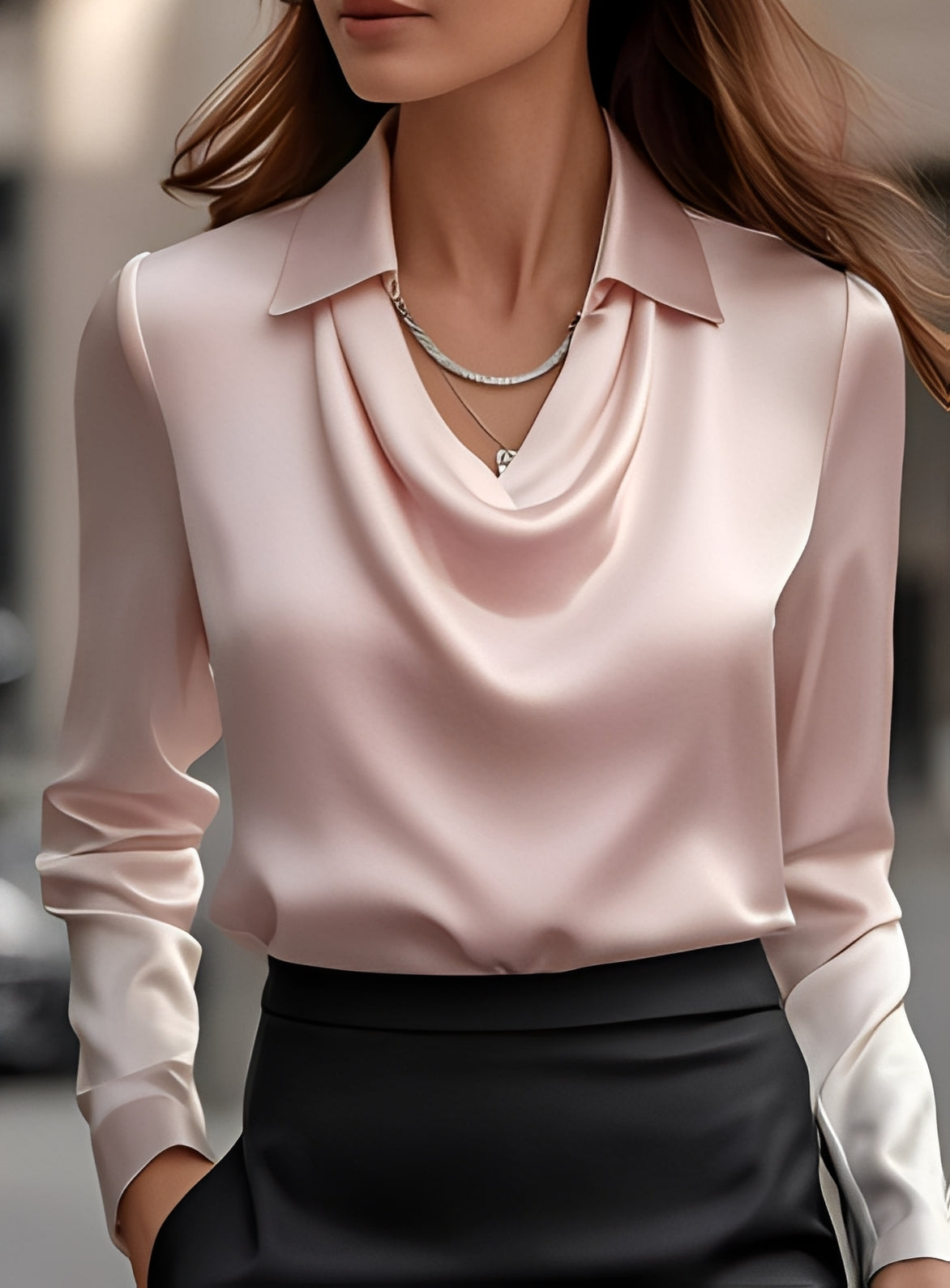 Terry - Fashionable Long-Sleeve Blouse with Pleats