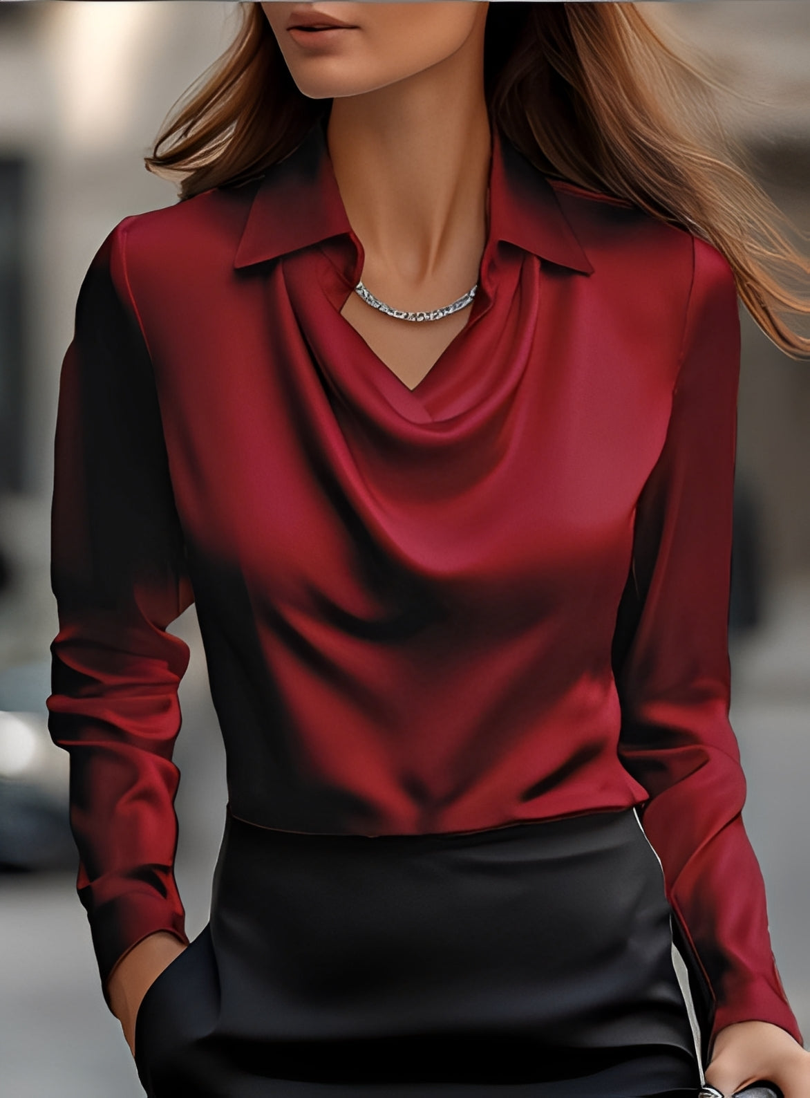Terry - Fashionable Long-Sleeve Blouse with Pleats