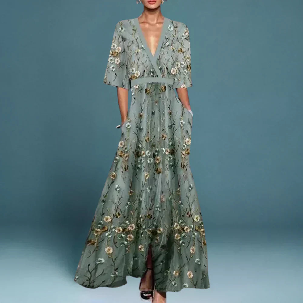 Jill- Elegant Women's Maxi Dress with Floral Pattern