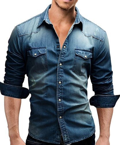 Arjun - Men's Denim Shirt - Loose Long-sleeve