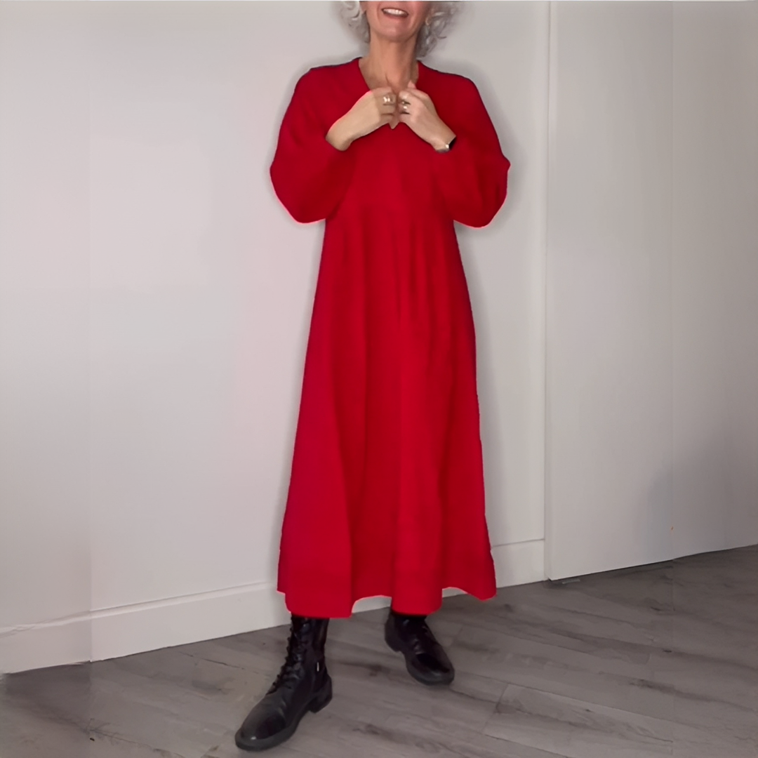 Minda - Chic V-Neck Long Sleeve Dress