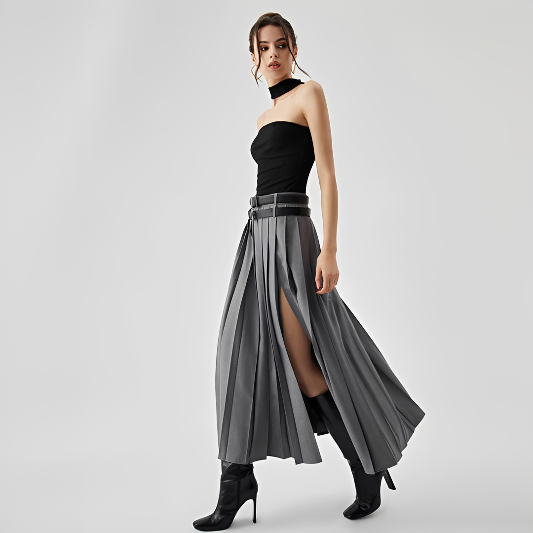 Odette - Pleated split maxi skirt