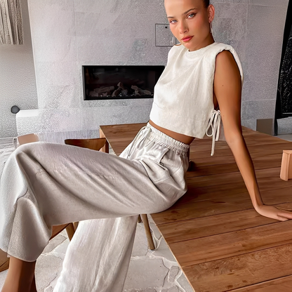 Meavel - Fashionable wide-leg pants and top set