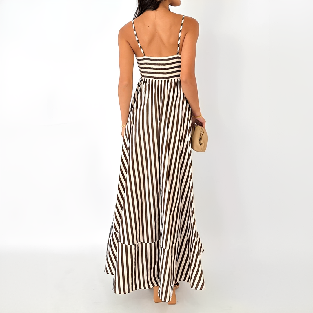 Lerra - Striped Pleated Long Dress