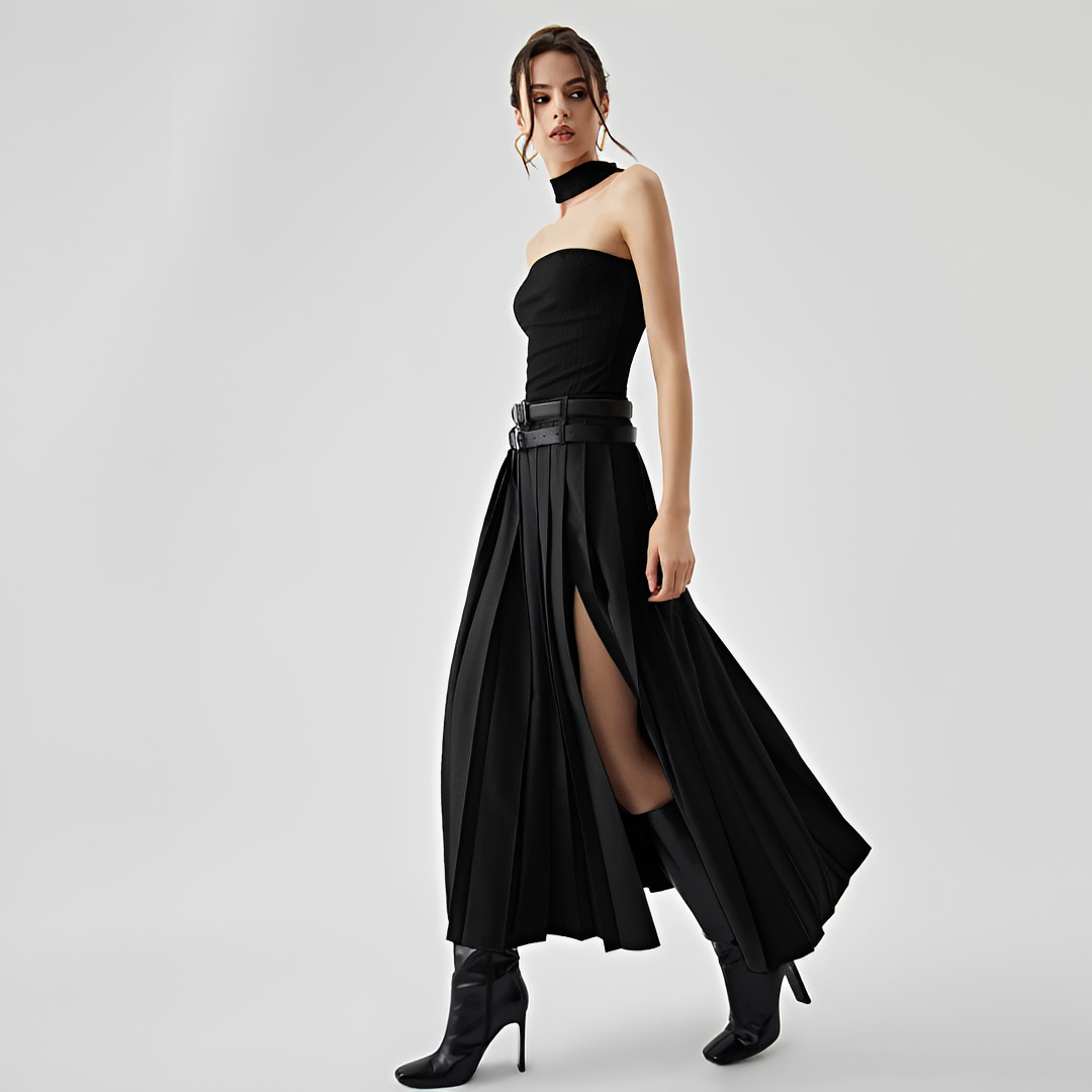 Odette - Pleated split maxi skirt