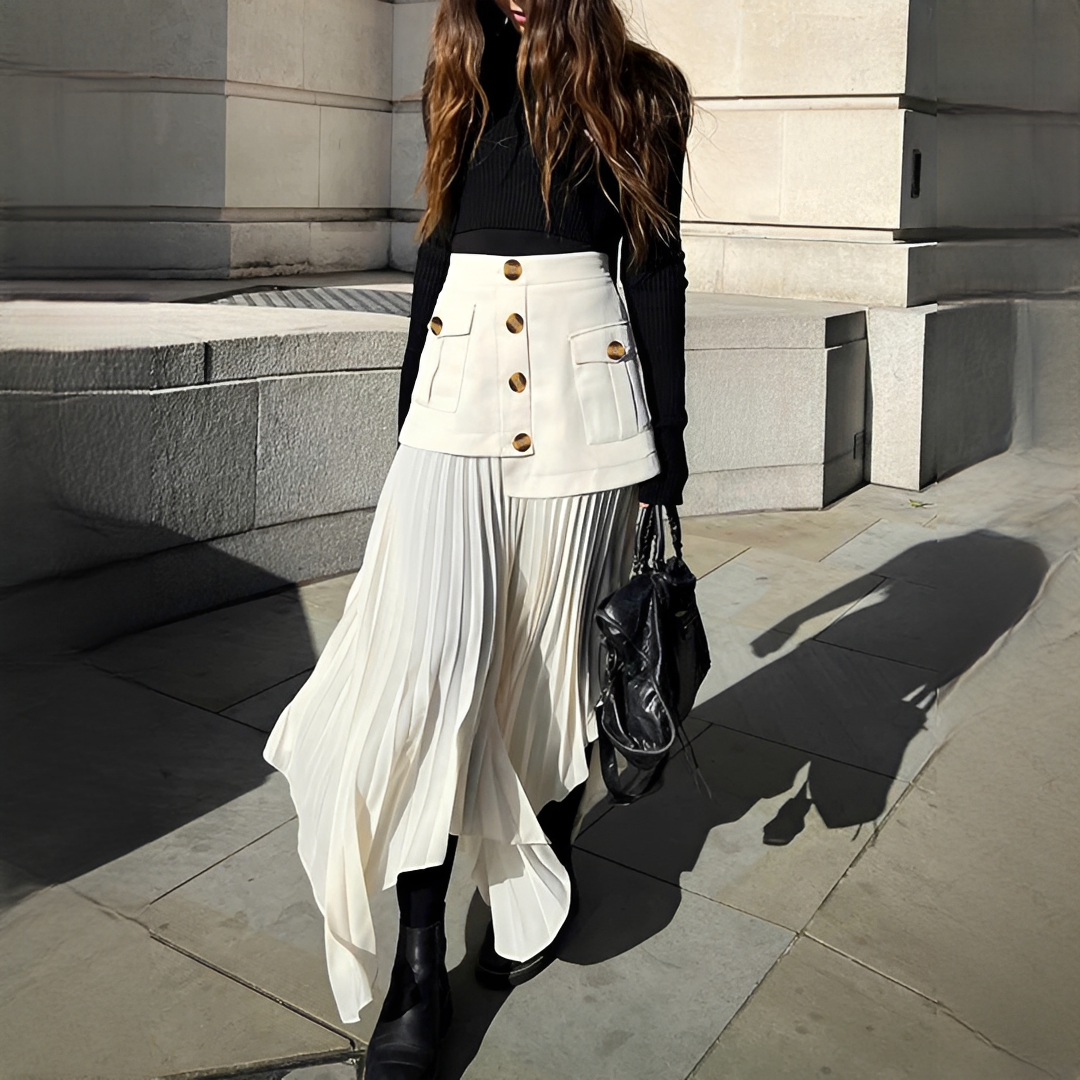 Yoselin - Asymmetrical Skirt with Pleats