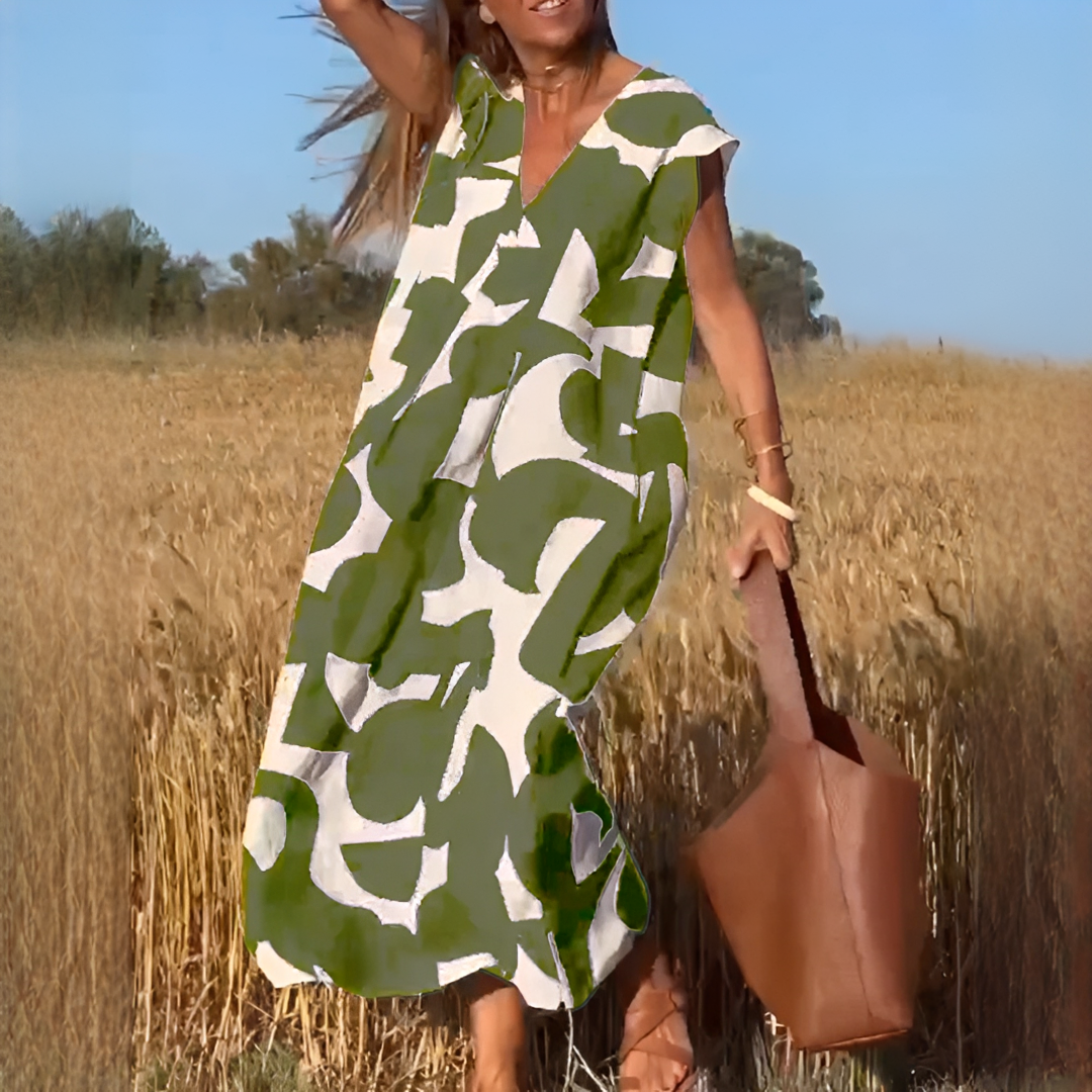Vicky - Stylish V-neck Loose Fit Dress