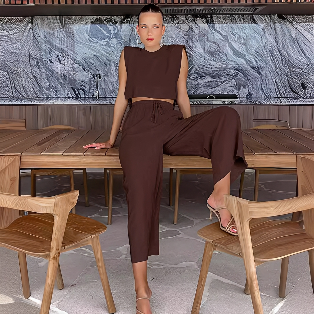 Meavel - Fashionable wide-leg pants and top set
