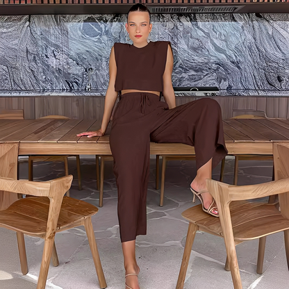 Meavel - Fashionable wide-leg pants and top set