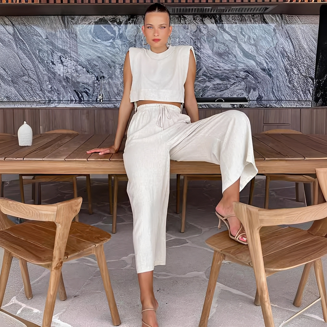 Meavel - Fashionable wide-leg pants and top set