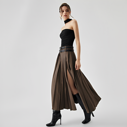 Odette - Pleated split maxi skirt