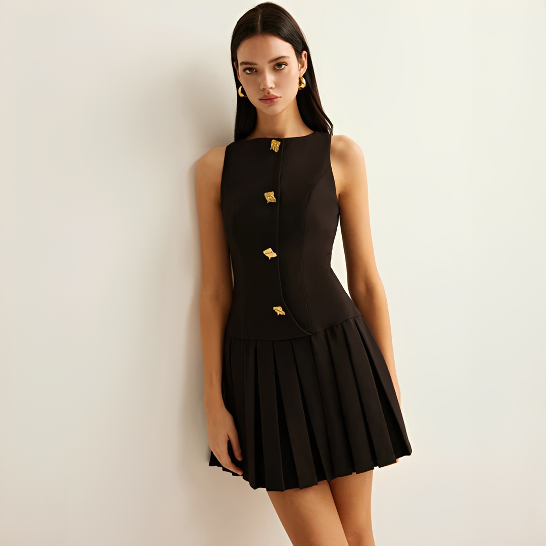 Valery - Sophisticated Pleated Short Dress