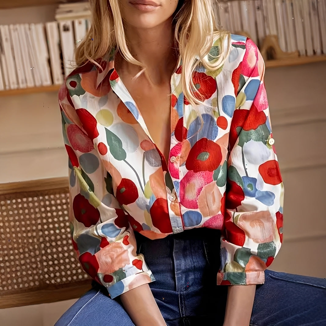 Tina - Sophisticated Floral Blouse with Long Sleeves