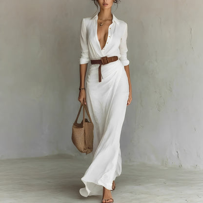 Hanny - Comfy Maxi Dress with Waist Belt