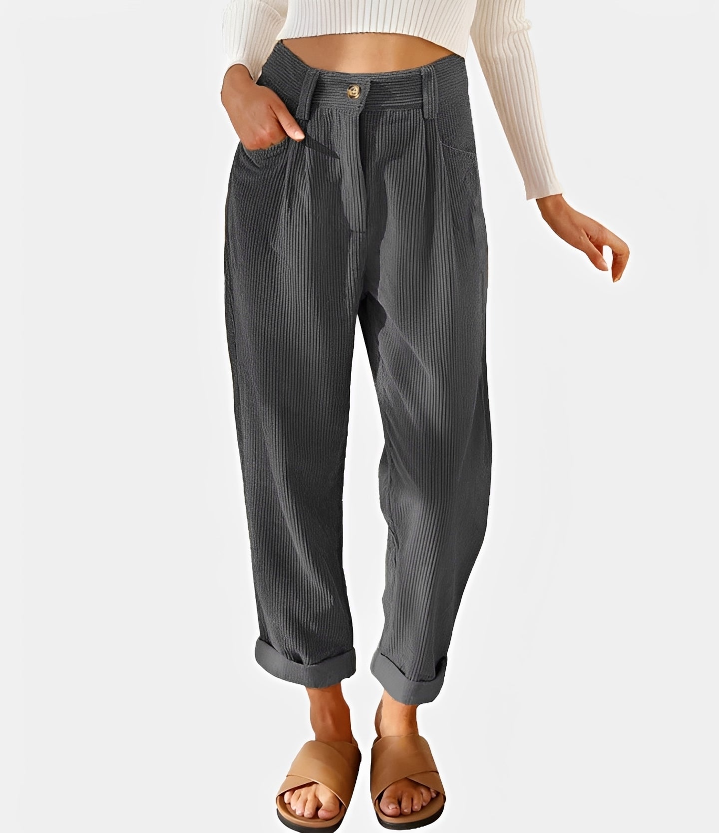 Liana - Casual High Waist Corduroy Trousers