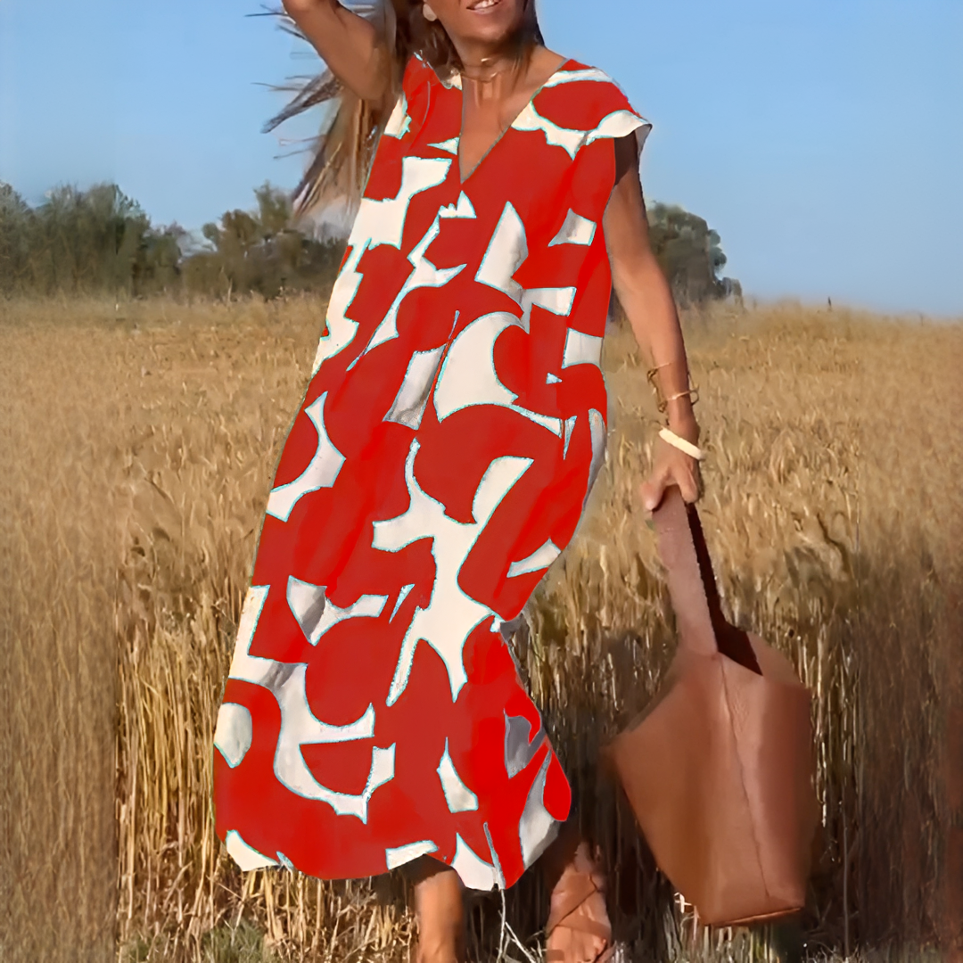 Vicky - Stylish V-neck Loose Fit Dress