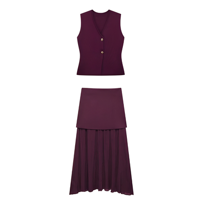 Airen - Casual Vest and Skirt Set