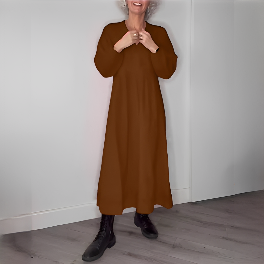 Minda - Chic V-Neck Long Sleeve Dress