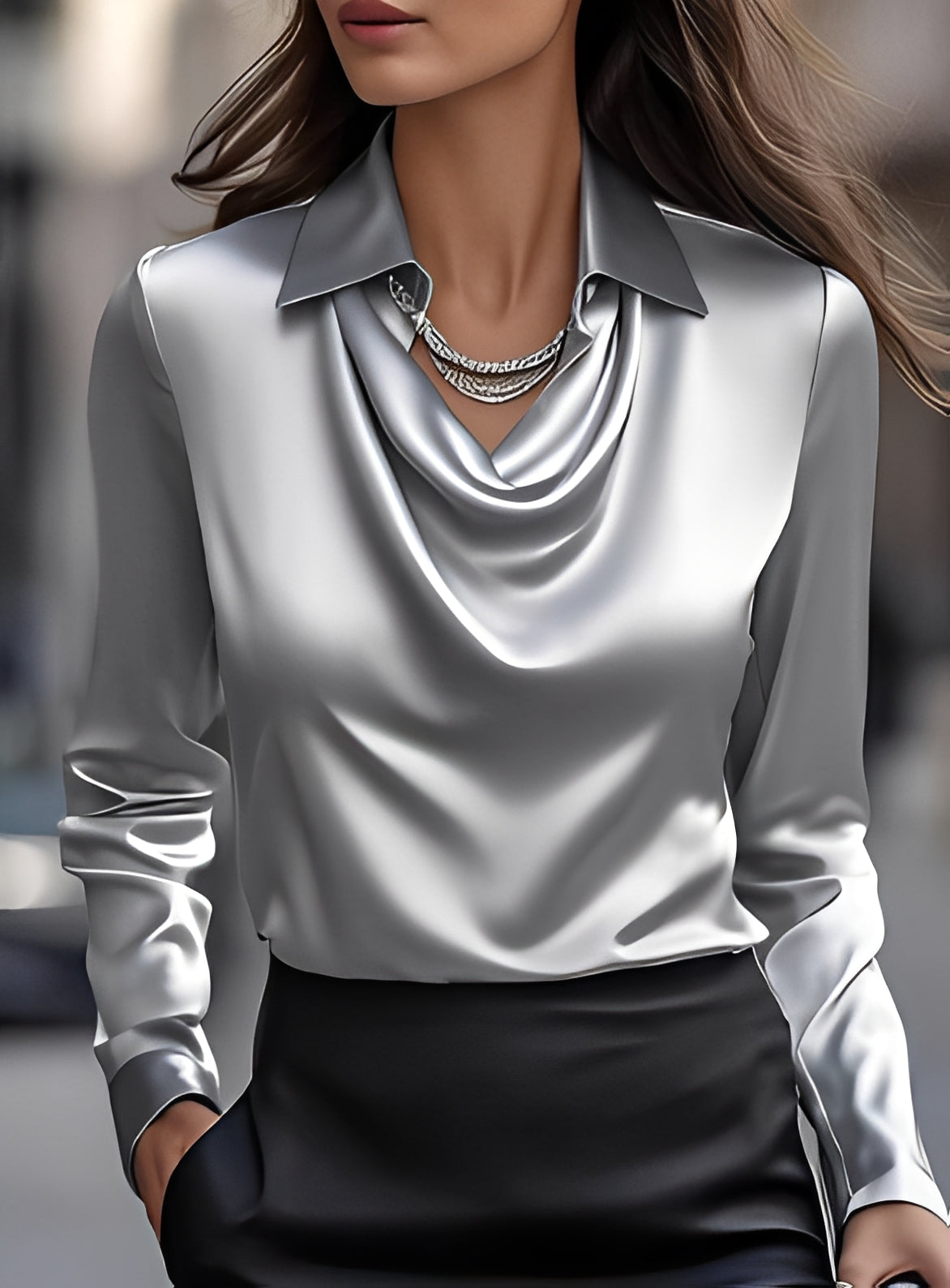 Terry - Fashionable Long-Sleeve Blouse with Pleats