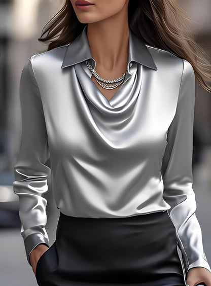 Terry - Fashionable Long-Sleeve Blouse with Pleats