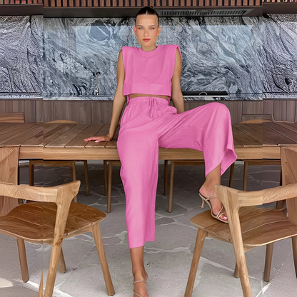 Meavel - Fashionable wide-leg pants and top set