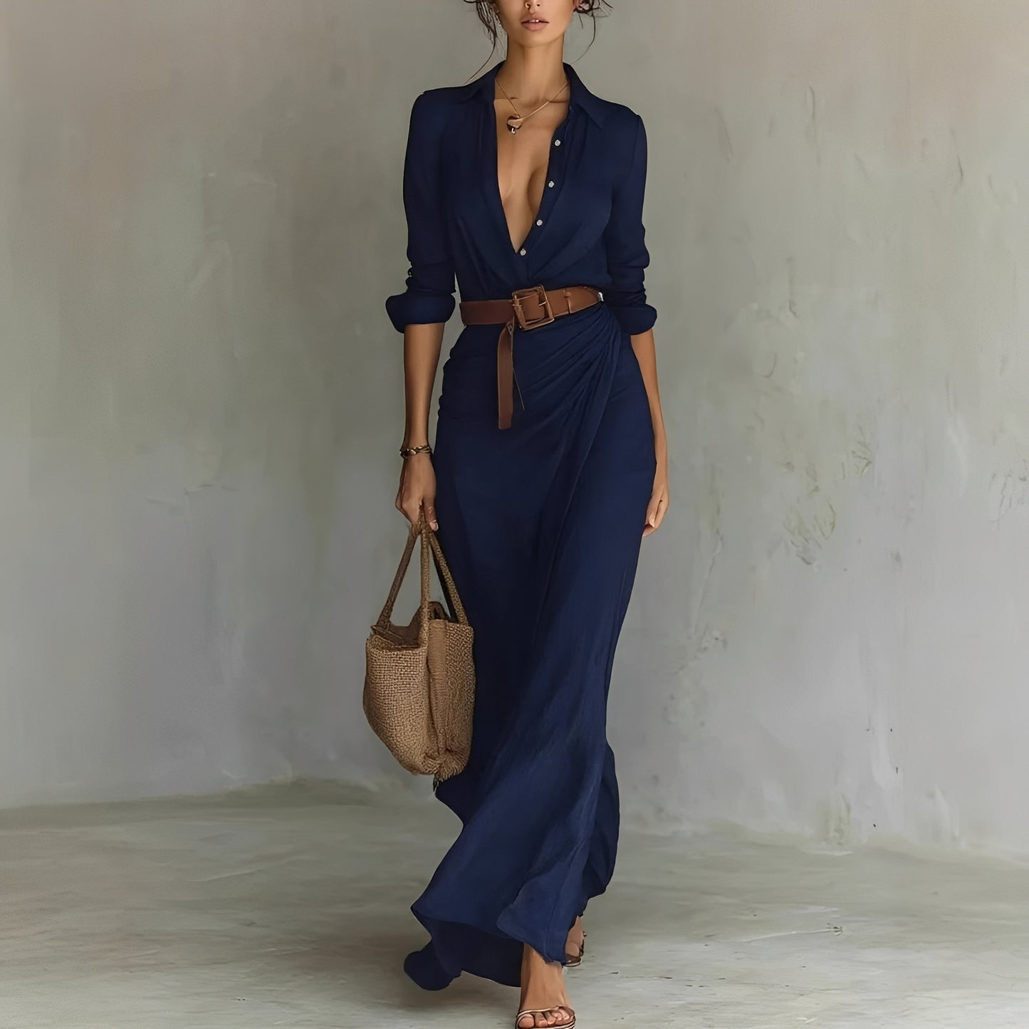 Hanny - Comfy Maxi Dress with Waist Belt