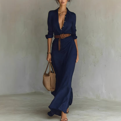 Hanny - Comfy Maxi Dress with Waist Belt