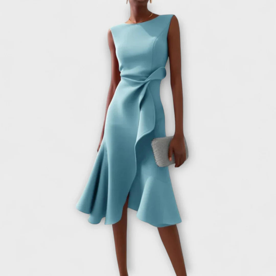 Sheila- Elegant Women's Midi Dress with Ruffle Details