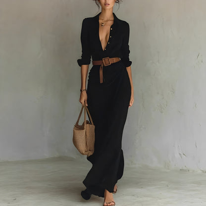 Hanny - Comfy Maxi Dress with Waist Belt