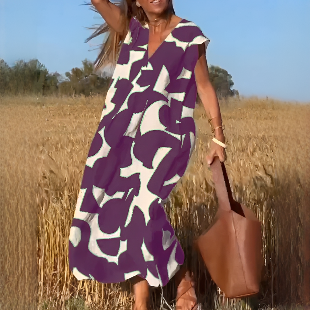 Vicky - Stylish V-neck Loose Fit Dress