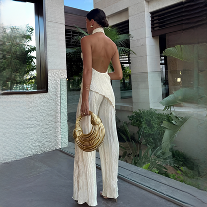Elvissa - Stylish top and wide-leg pants set
