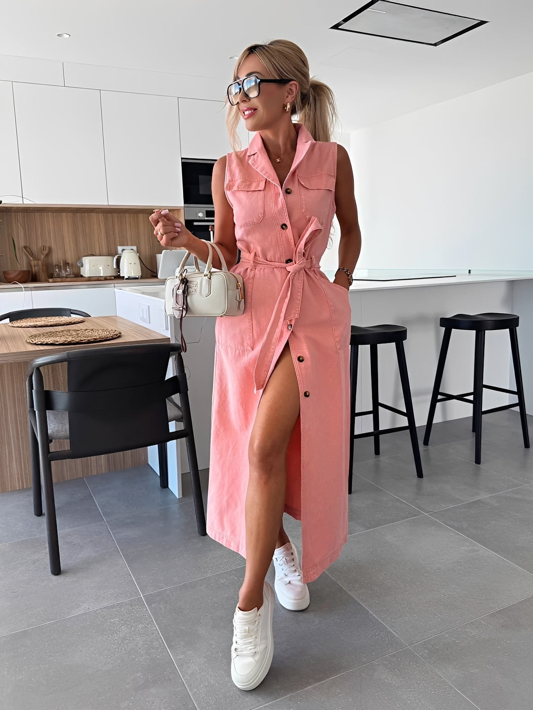 Steph - Fashionable Denim Midi Dress