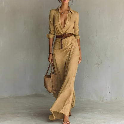 Hanny - Comfy Maxi Dress with Waist Belt