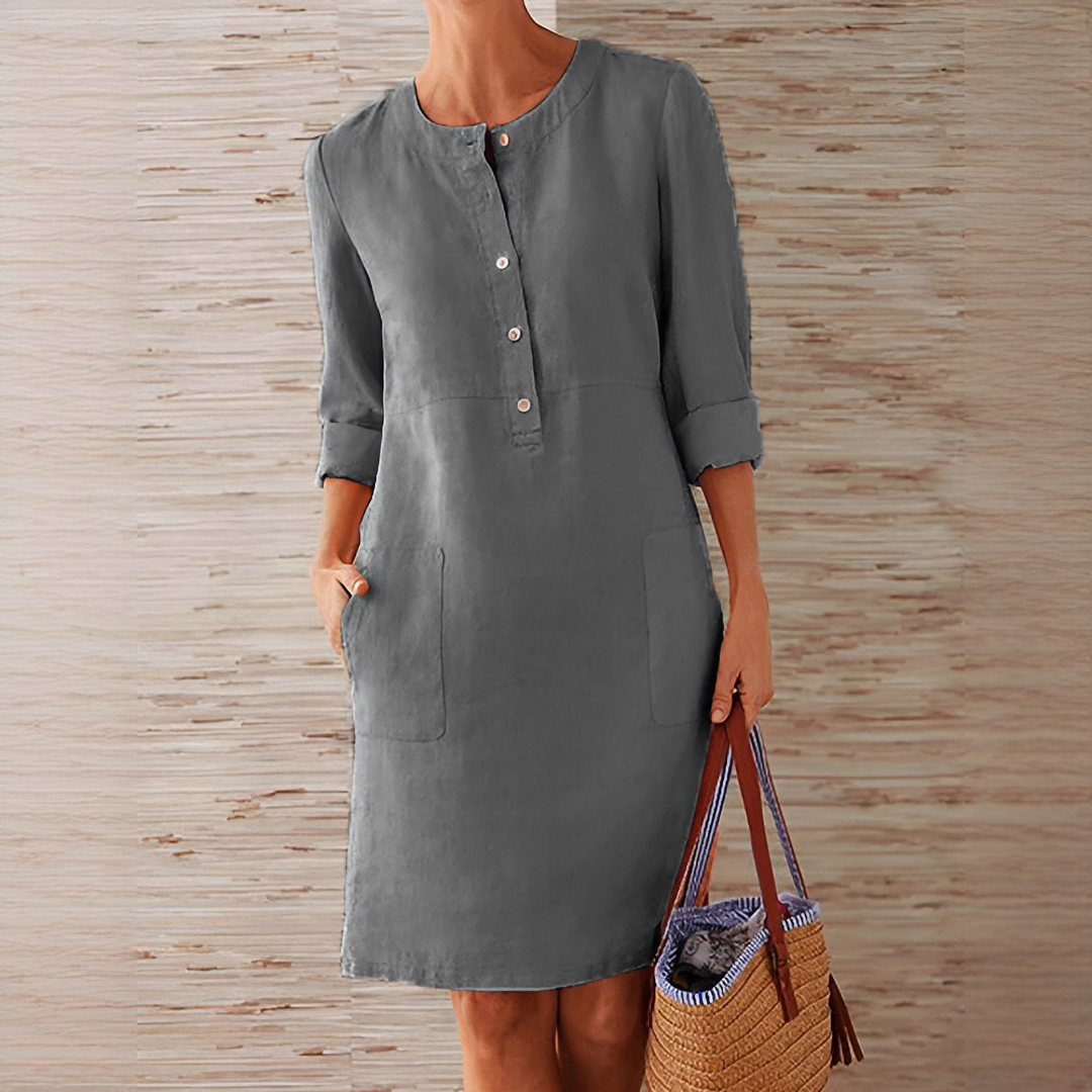 Karael - Chic Half Button Mini Dress