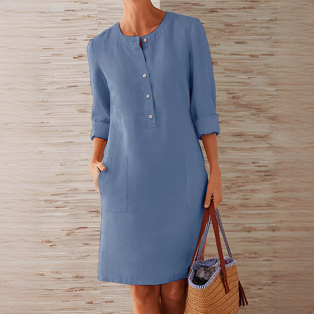 Karael - Chic Half Button Mini Dress