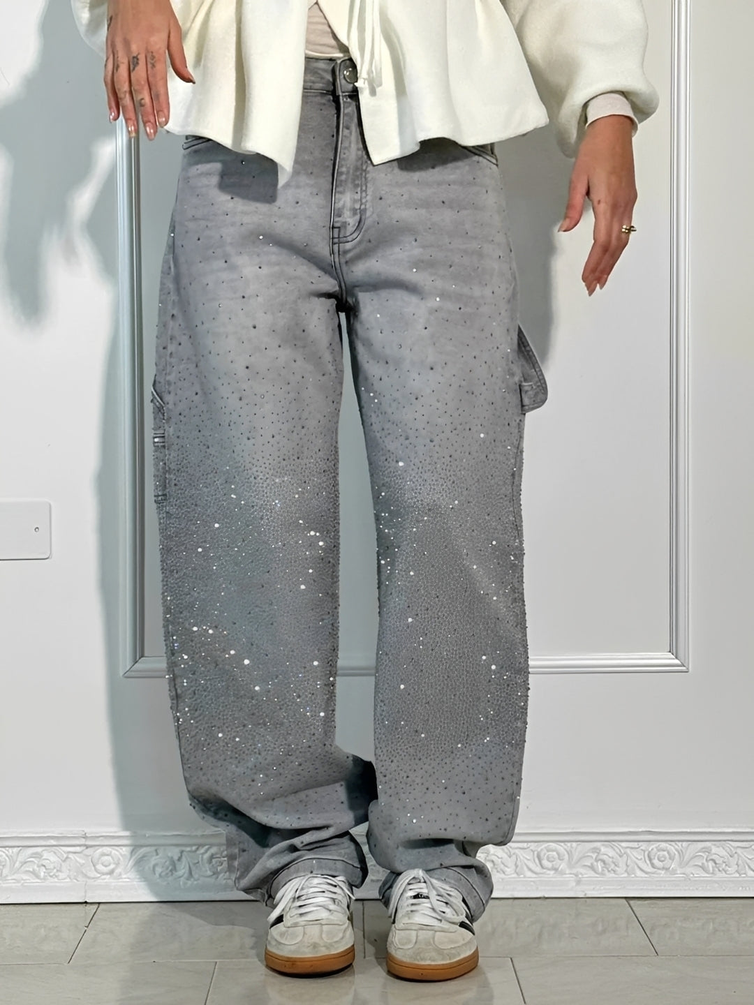 Sami - Stylish Wide-Leg Jeans with Glitters