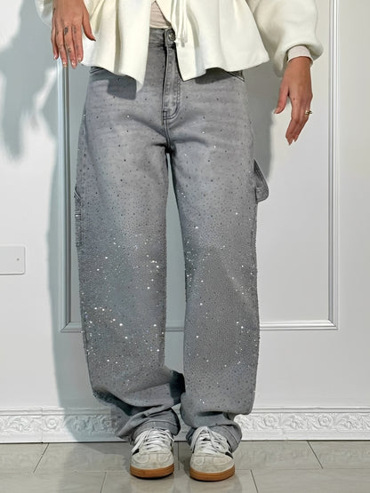 Sami - Stylish Wide-Leg Jeans with Glitters