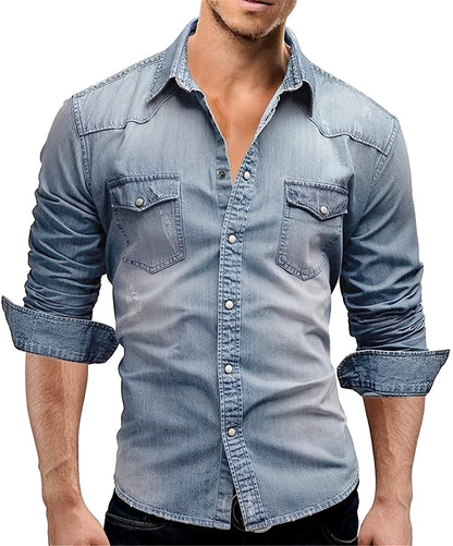 Arjun - Men's Denim Shirt - Loose Long-sleeve